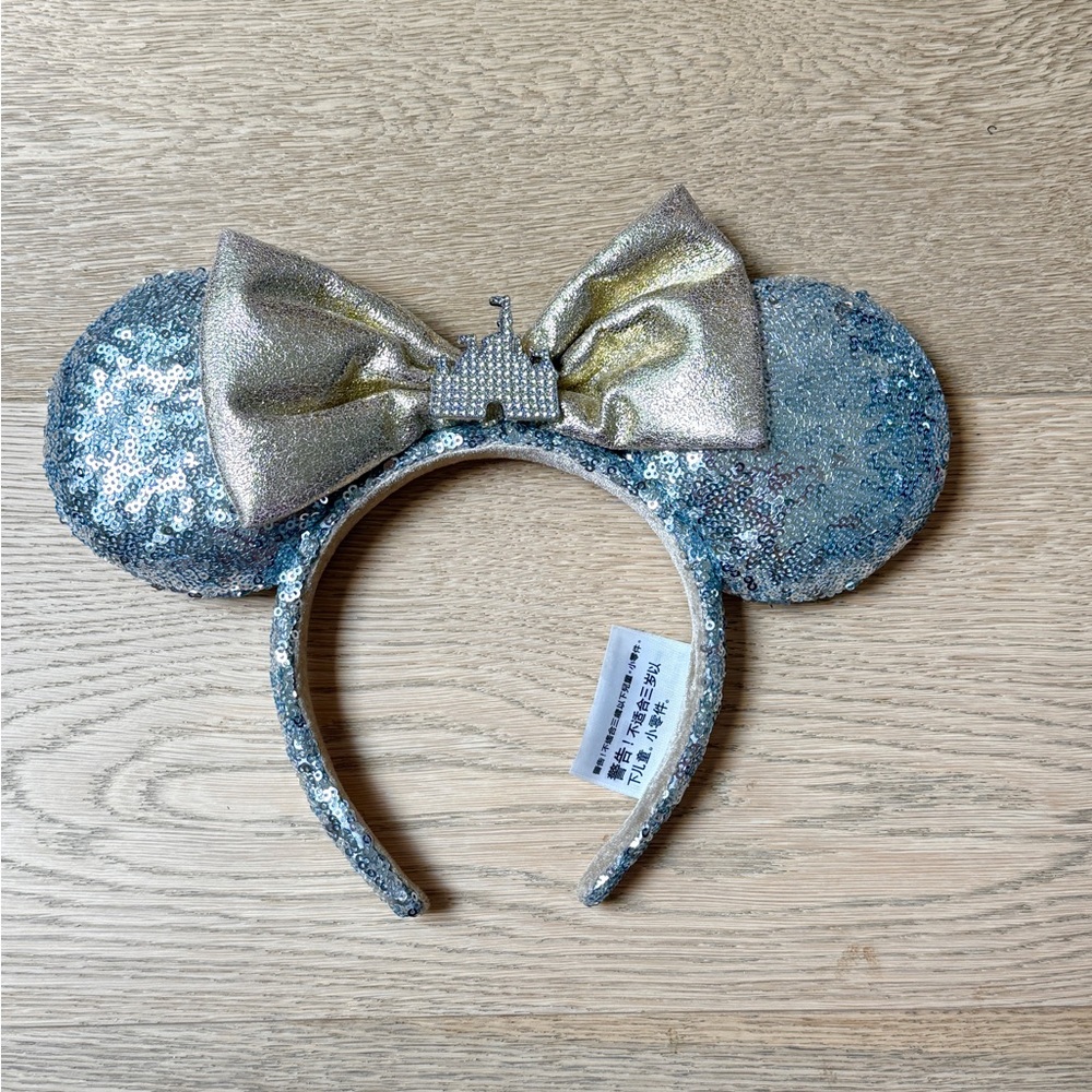 Sparkling Sequin Disney Mouse Ears Headband with Castle Jewel (Gold/Silver)